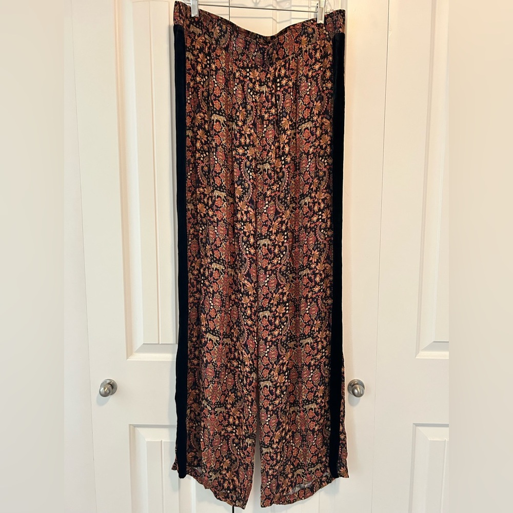 Johnny Was Palazzo Holiday Pants Multi-color w/Velvet strip XL NWT